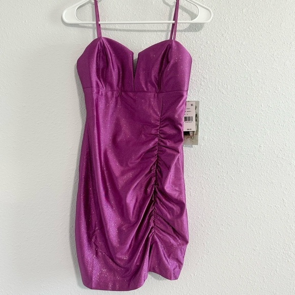Honey and Rosie Dresses & Skirts - Sexy Shimmer Ruched Sparkly Magenta Mini Dress w/ Side Slit Size Medium …